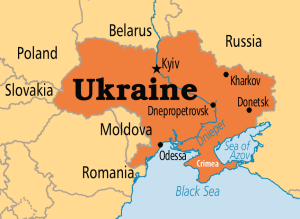A map of Ukraine. Note: the borders with Russia and the Crimean Peninsula. From: Operationworld.org 